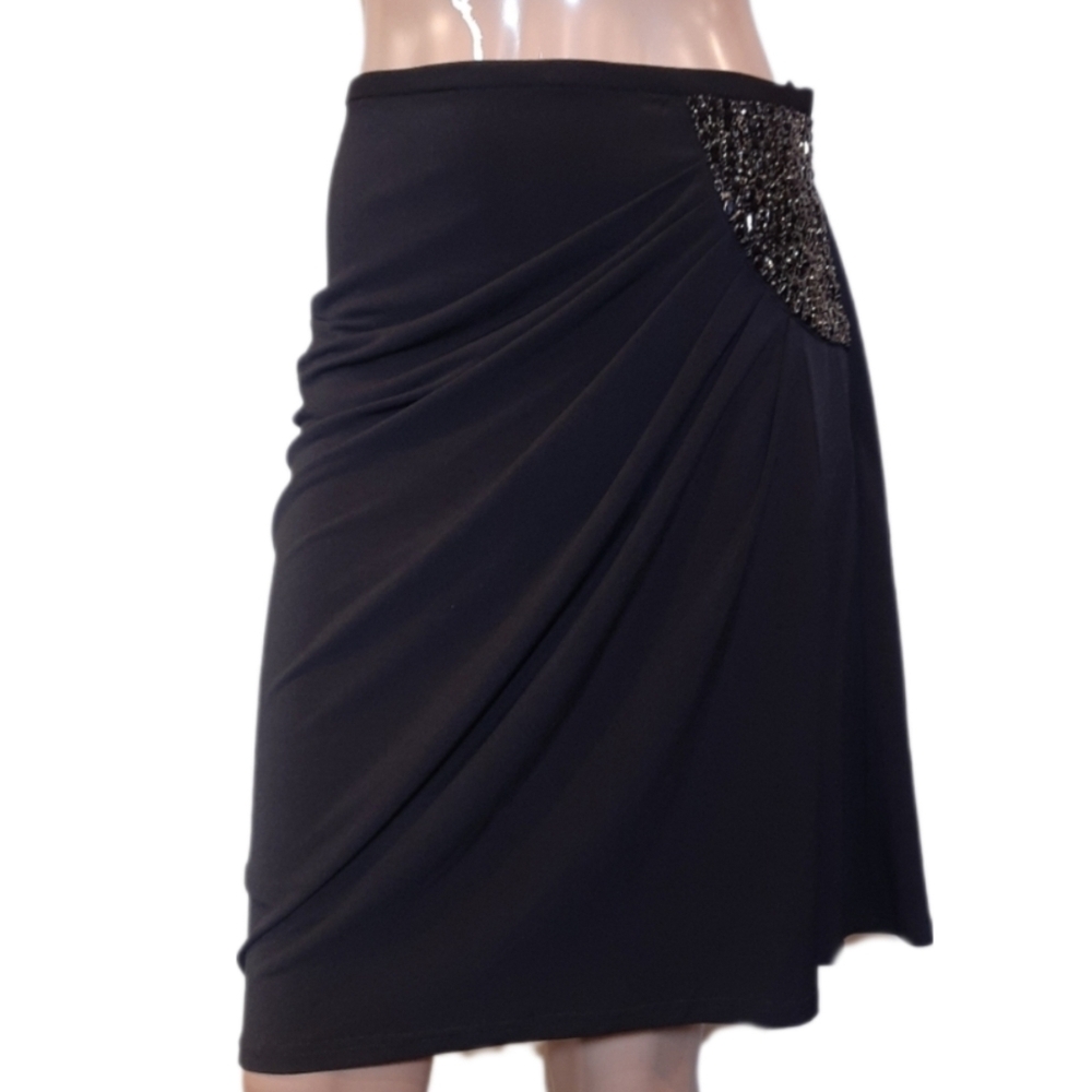 Vintage Y2K Caché Luxe Embellished Skirt Asymmetric Rhinestone Black Size 10
